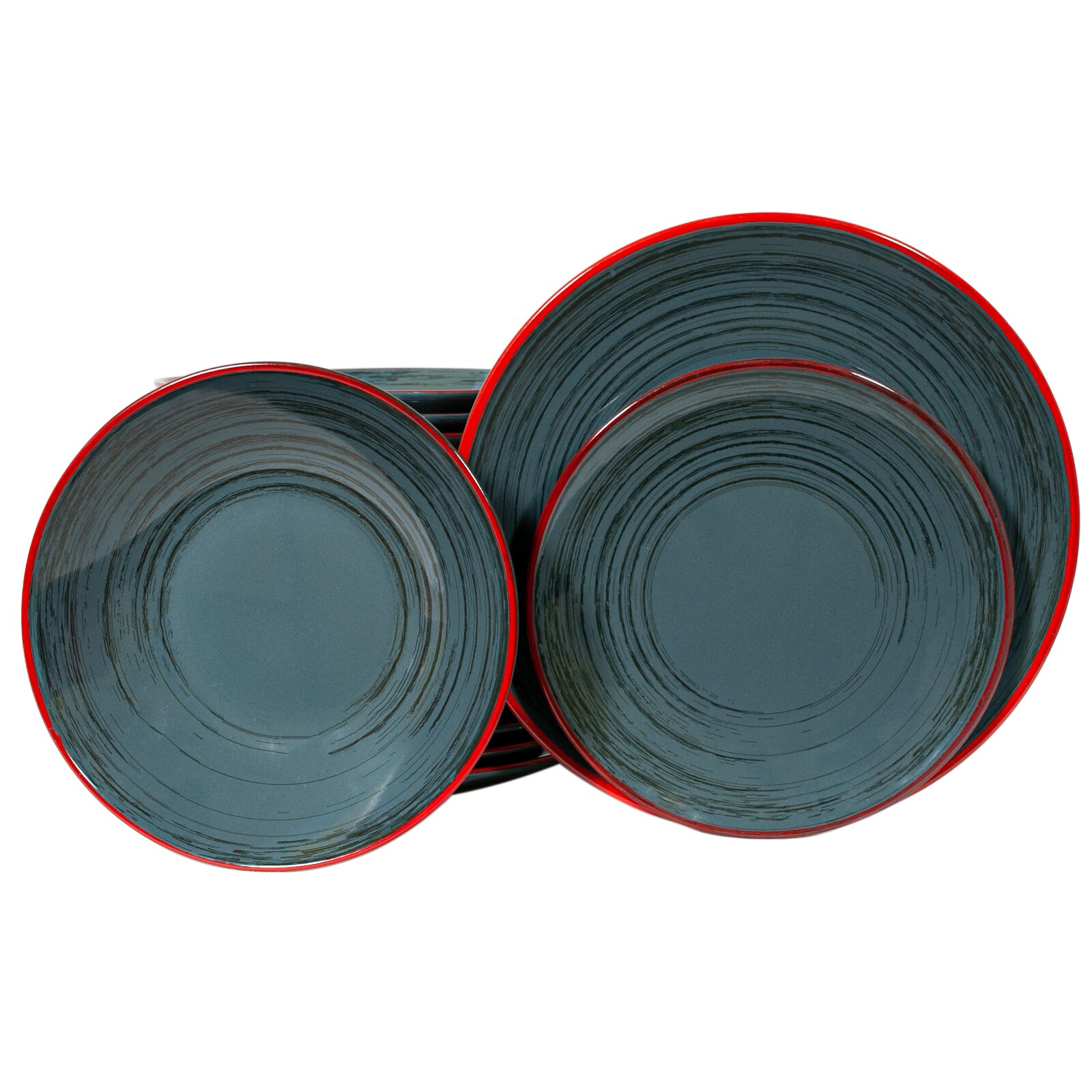 Set Complet Serviciu De Masa, Mistery Red, 18 piese, Cesiro, Gri cu Cercuri intrerupte si linie rosie