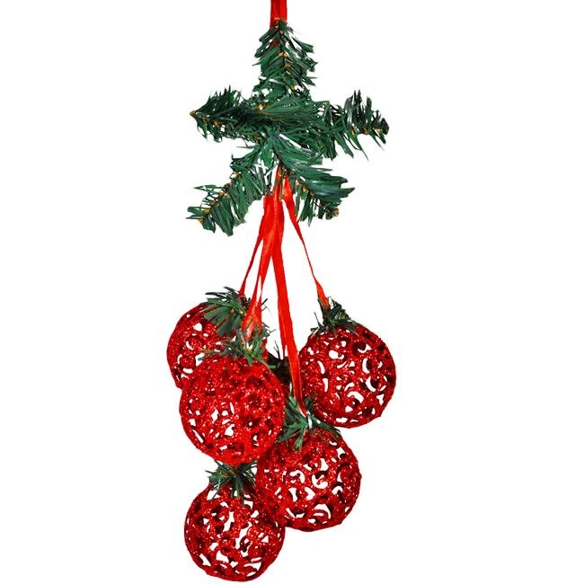 Decoratiune de Craciun, Zola®, care atarna, din globulete rosii, 6 buc, 30 cm