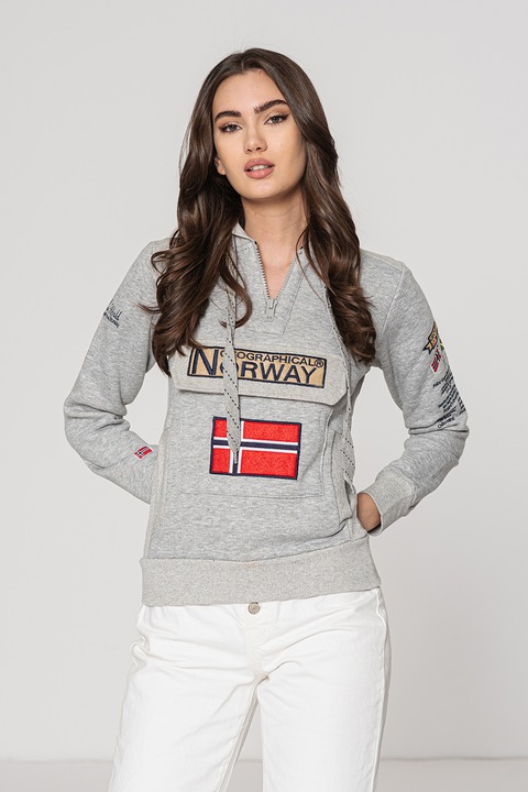 Geographical Norway, Hanorac cu snur si logo brodat Gymclass, Rosu/Gri melange/Bleumarin