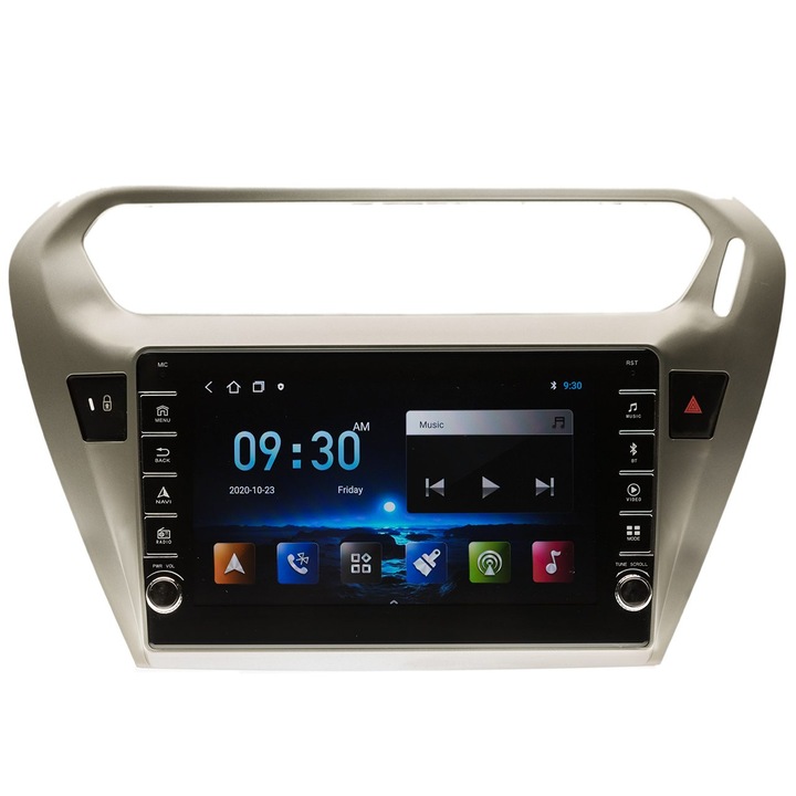 Navigatie AUTONAV Android GPS Dedicata Peugeot 301 2012-2017 si Citroen Elysee, Model PRO Memorie 128GB Stocare, 6GB RAM, Butoane Laterale Si Regulator Volum, Display 8" Full-Touch, WiFi, 2 x USB, Bluetooth, 4G, Octa-Core 8 * 1.8GHz, 4 * 50W Audio