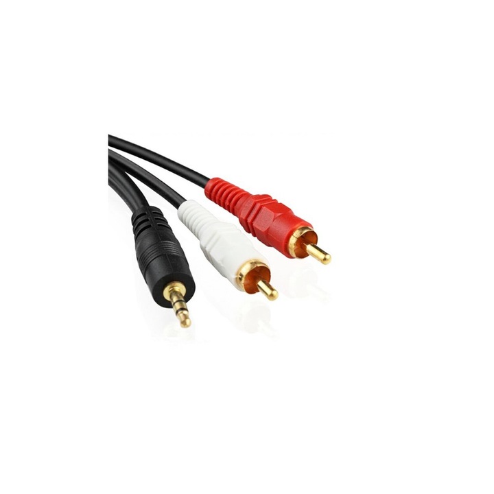 Cablu audio 2 RCA la Jack 3.5 mm, pentru televizor sau subwoofer, 3 m, Negru