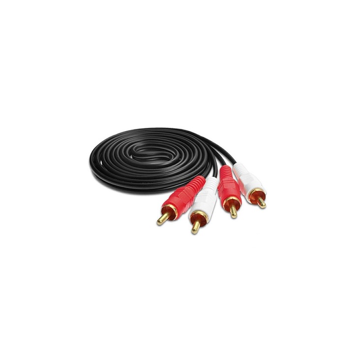 Cablu 2 RCA tata la 2 RCA tata, 5 m, Negru