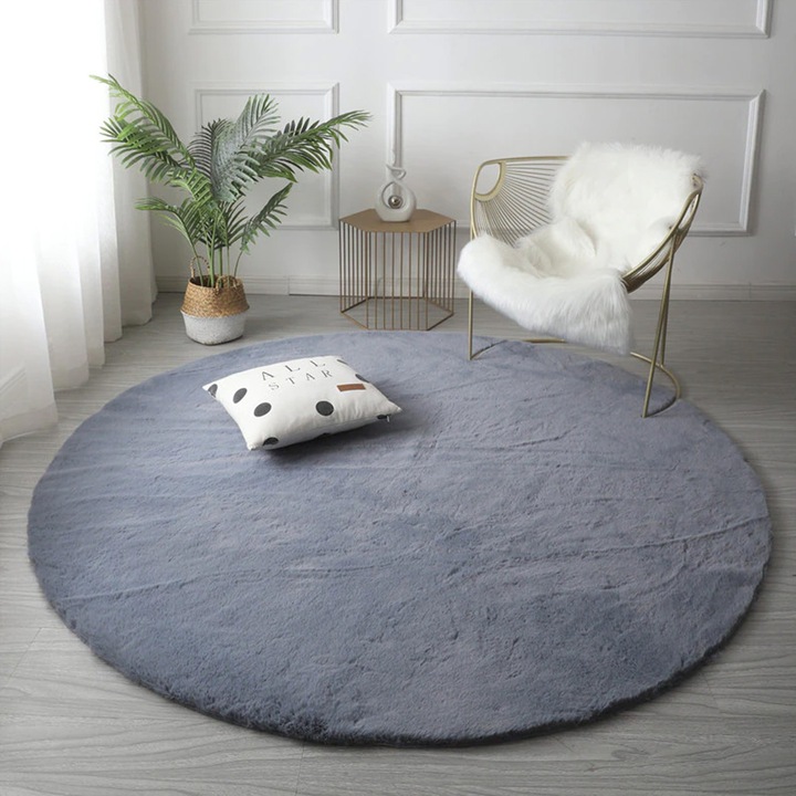 Covor Strado Rabbit 160x160, rotund moale de plus, Argintiu