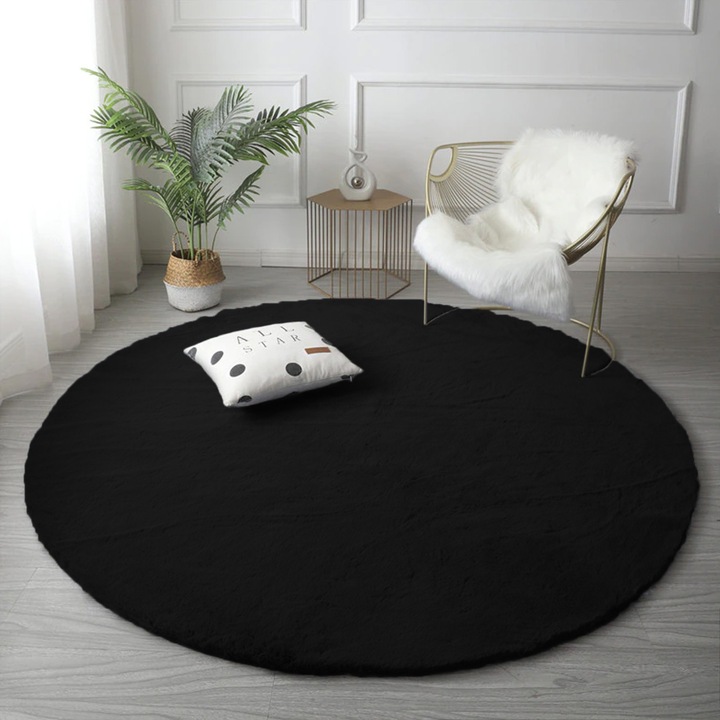 Килим Strado Rabbit 160x160 кръгъл мек плюш Черен