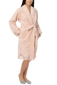 Halat dama cu aplicatii din dantela, Jeannine, Roz Halat dama cu aplicatii din dantela, Jeannine, Roz