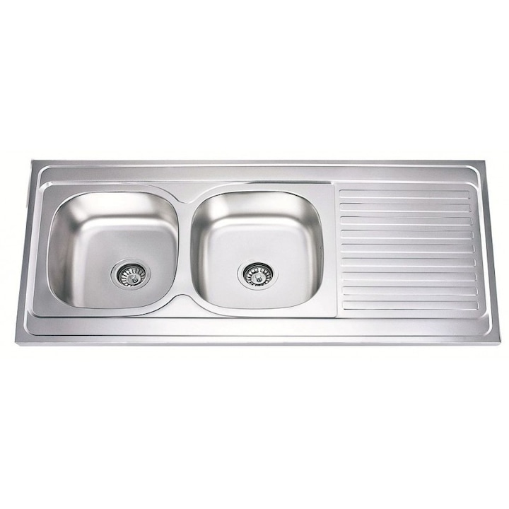 Кухненска мивка InterCeramic, 120x60см, алпака, бордова двукоритна, с десен плот, хром