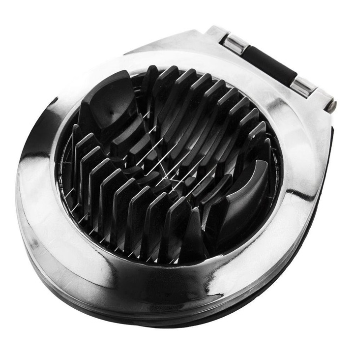 Feliator Pentru Oua, Orion, Luxy, 11.5x9.5x4 cm, Fabricat Din Metal Cromat Si Plastic, Design Ergonomic, Posibilitate De Feliere In Felii, Sferturi Sau Cuburi Mici, Potrivit Pentru Spalare In Masina De Spalat Vase, Negru