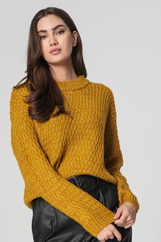 Vero Moda, Pulover cu decolteu la baza gatului si maneci cazute Dada, Ocru Vero Moda, Pulover cu decolteu la baza gatului si maneci cazute Dada, Ocru