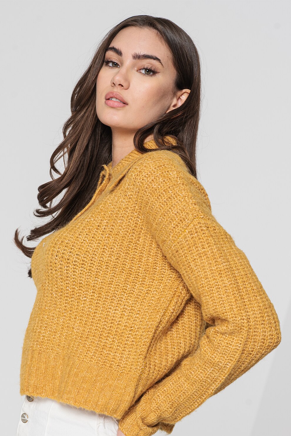 Vero Moda, Pulover tricotat gros cu maneci cazute Daisy, Ocru