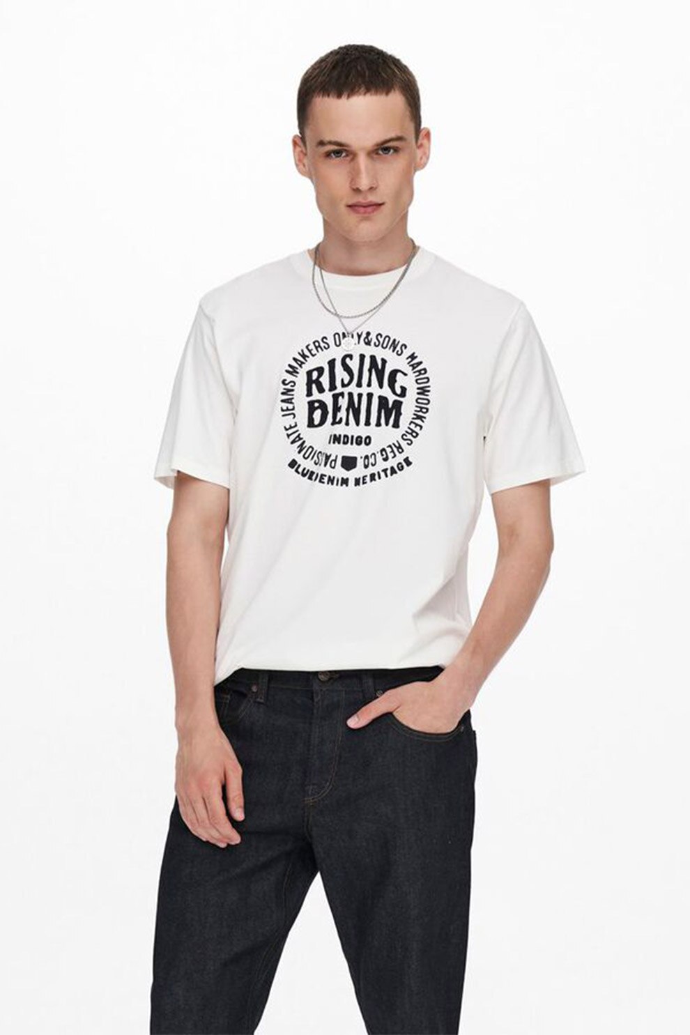 Only & Sons, Tricou slim fit de bumbac organic, 22020343, Alb/Negru