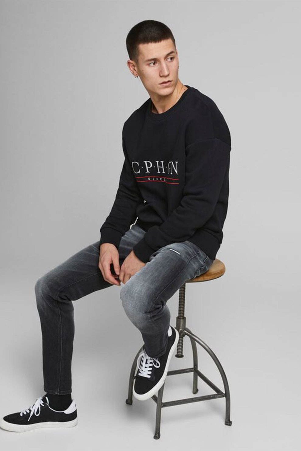 Jack&Jones, Blugi slim fit cu aspect decolorat, Bleumarin inchis