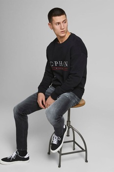 Jack&Jones, Blugi slim fit cu aspect decolorat, Bleumarin inchis Jack&Jones, Blugi slim fit cu aspect decolorat, Bleumarin inchis