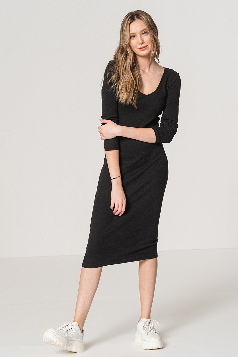 Vero Moda, Rochie midi cambrata Natasha, Negru