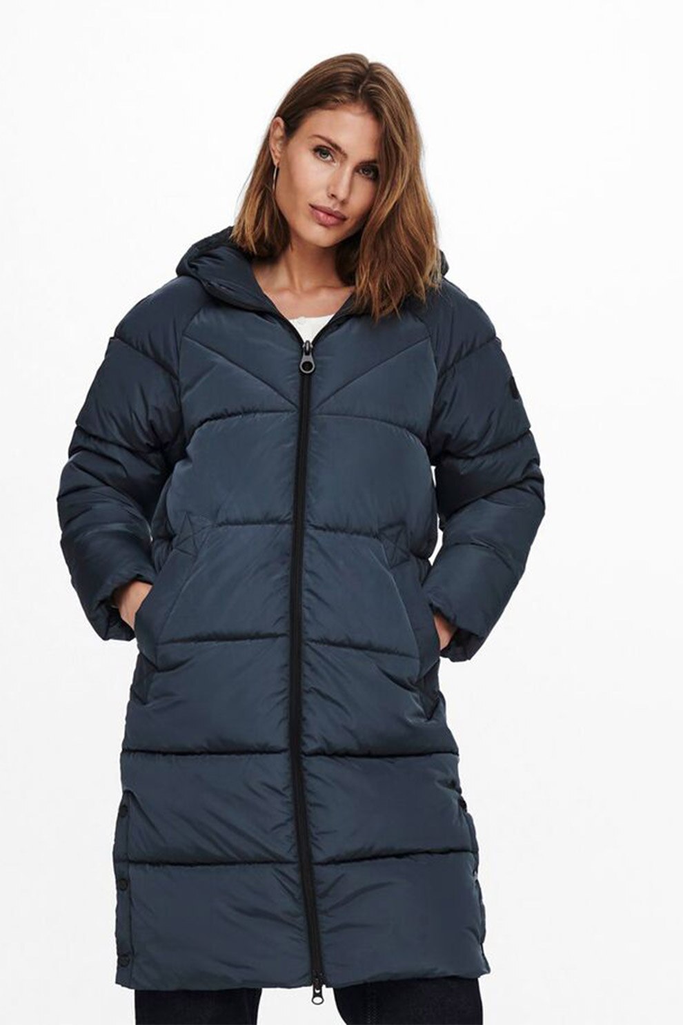 Only, Geaca lunga cu gluga si vatelina, Bleumarin inchis