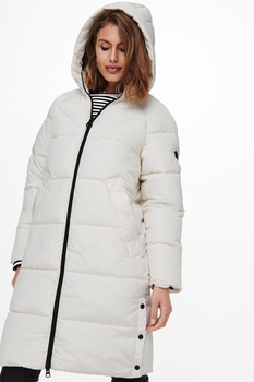 Only, Geaca lunga cu gluga si vatelina, Alb Only, Geaca lunga cu gluga si vatelina, Alb
