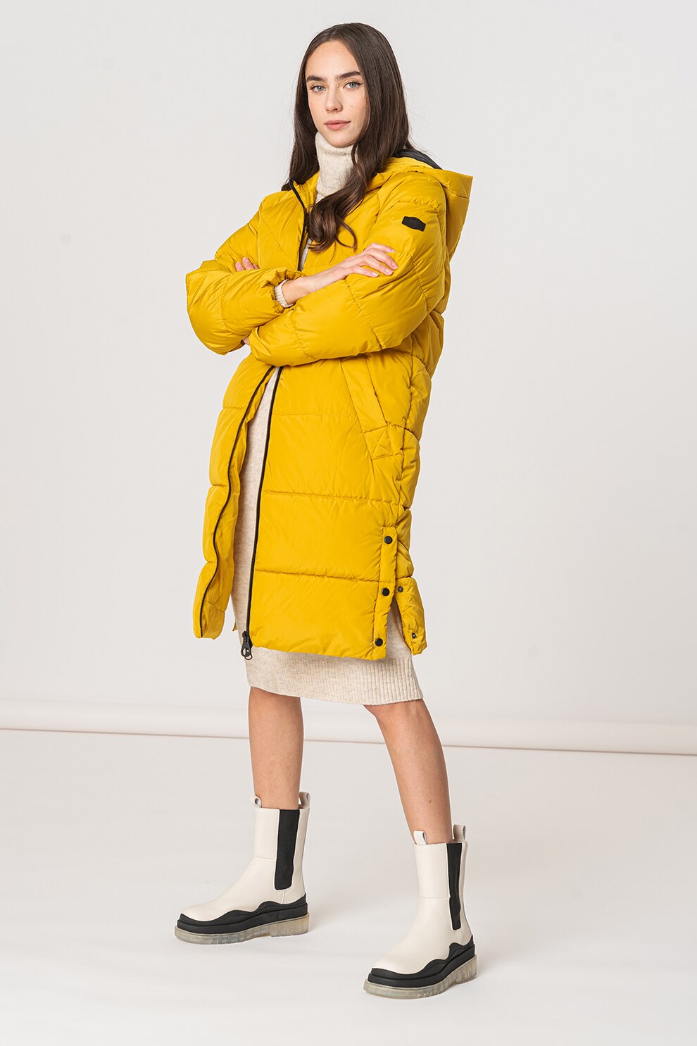Only, Geaca lunga cu gluga si vatelina Iris, Galben sofran