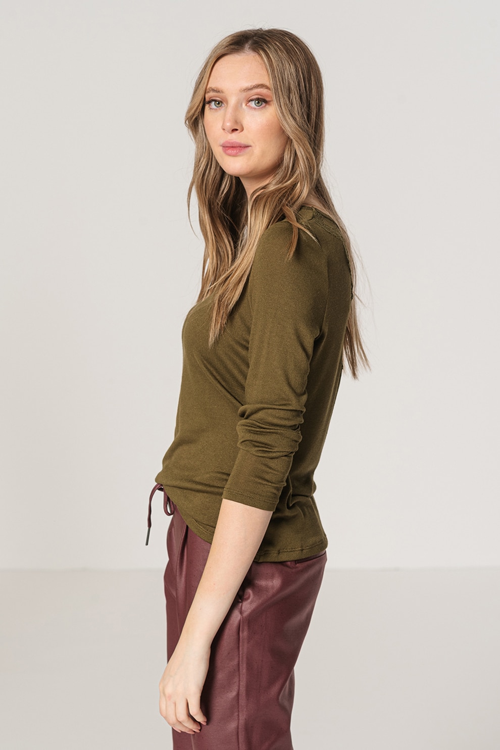 Vero Moda, Bluza cu decolteu rotund Birthe, Verde militar