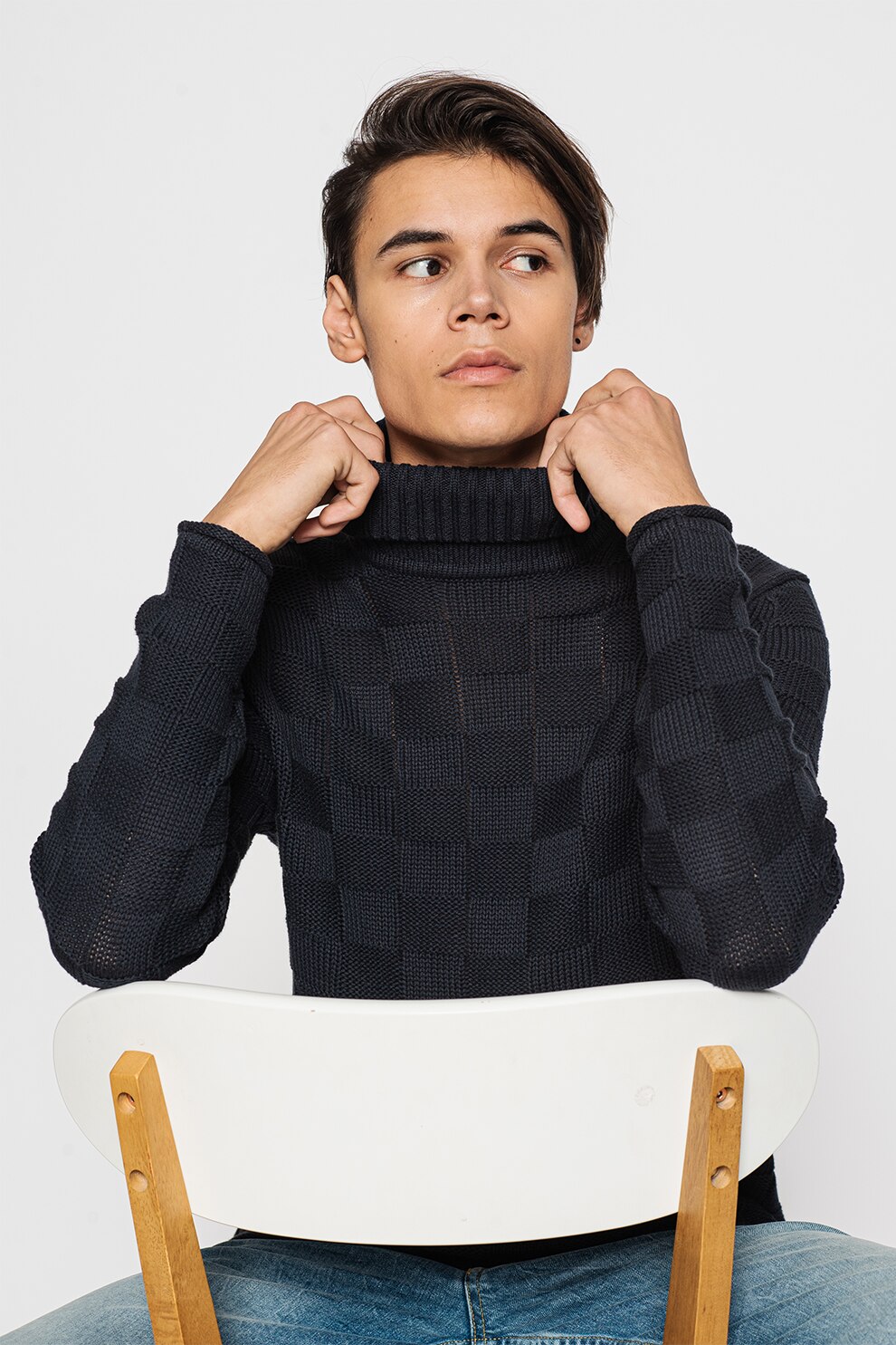 Only & Sons, Pulover cu guler inalt si aspect texturat Shelix, Bleumarin