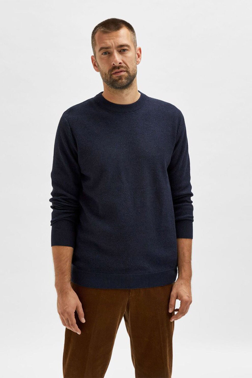 Selected Homme, Pulover regular fit de bumbac organic, Bleumarin inchis