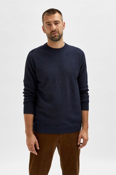 Selected Homme, Pulover regular fit de bumbac organic, Bleumarin inchis Selected Homme, Pulover regular fit de bumbac organic, Bleumarin inchis