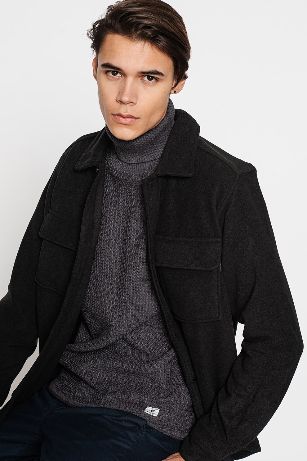 Only & Sons, Camasa din material fleece cu buzunare pe piept Lex, Negru