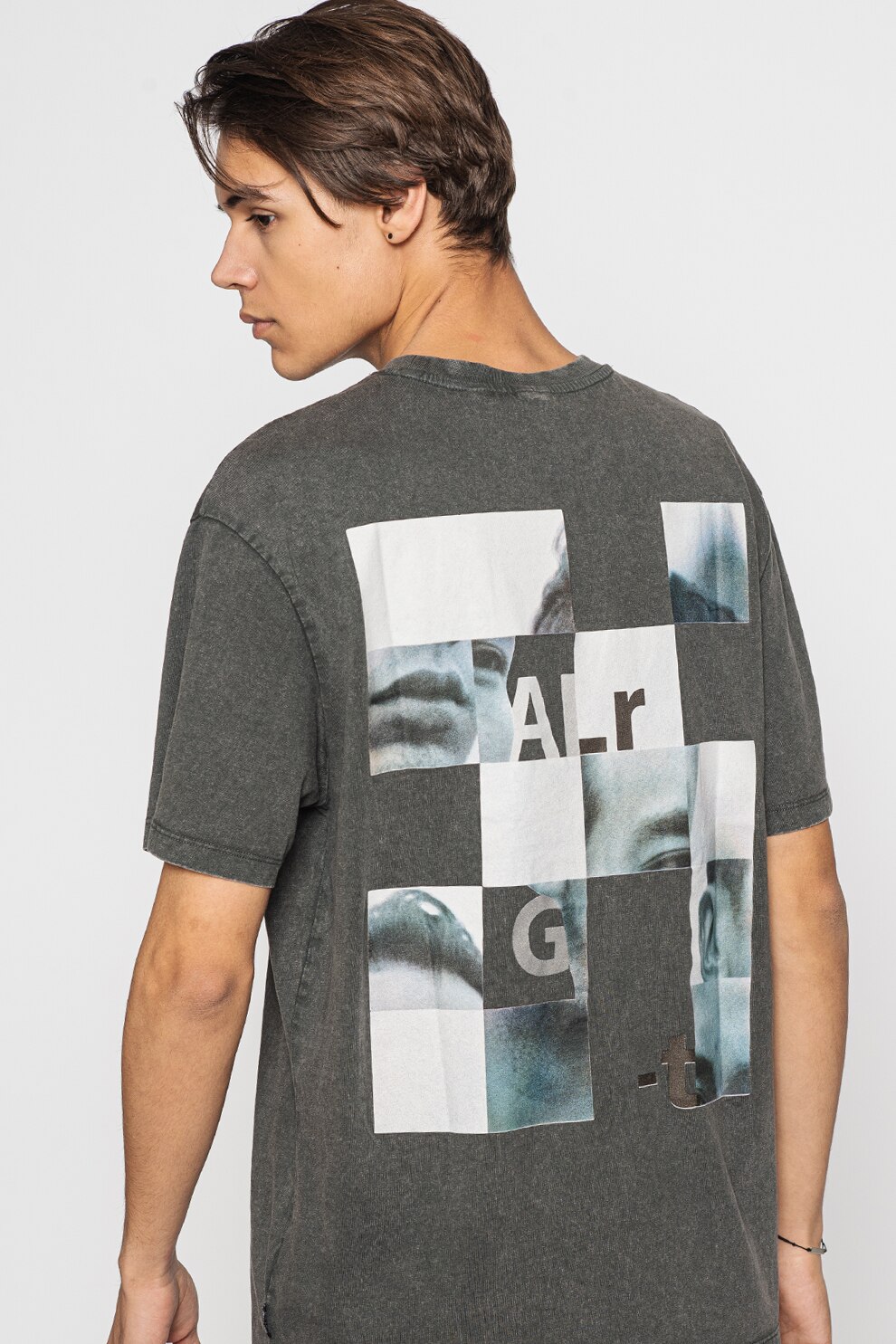 Only & Sons, Tricou cu imprimeu si maneci cazute Carte, Gri inchis/Alb