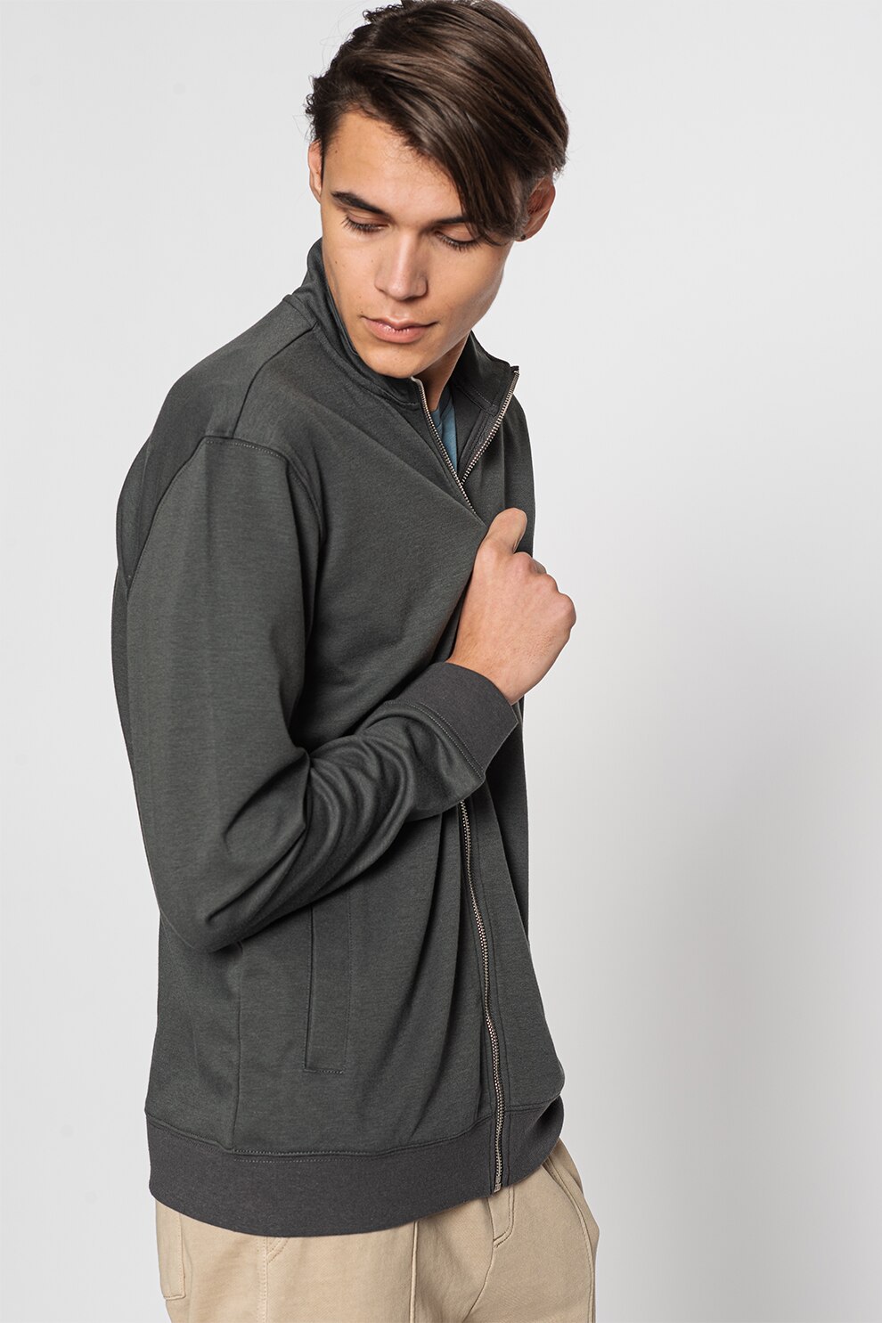 Only & Sons, Bluza sport cu fermoar Oxley, Gri carbune