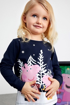 NAME IT, Pijama din amestec de bumbac cu imprimeu cu Peppa Pig, Bleumarin/Roz/Alb NAME IT, Pijama din amestec de bumbac cu imprimeu cu Peppa Pig, Bleumarin/Roz/Alb