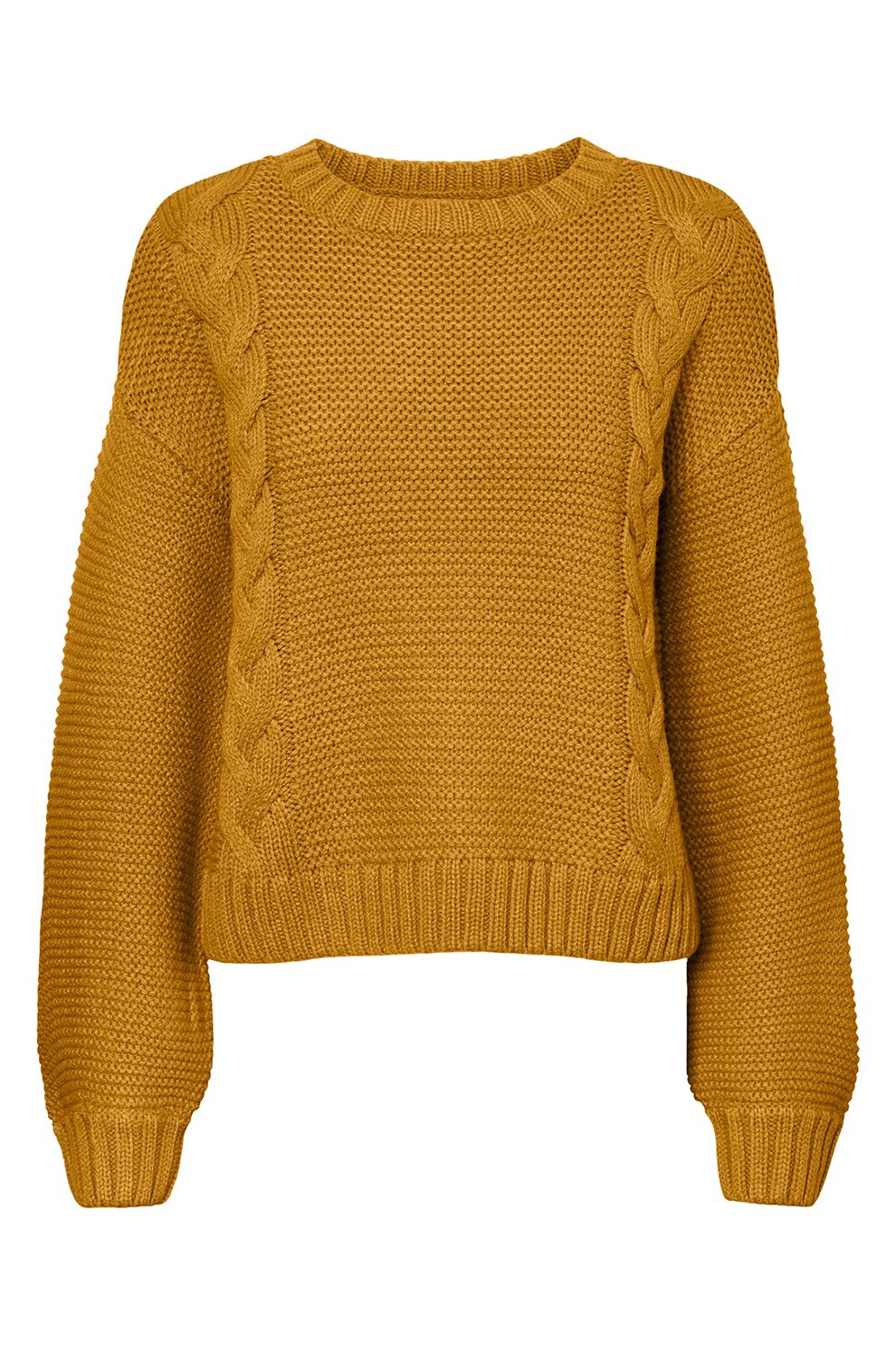 Vero Moda, Pulover cu detalii tricotate gros, Ocru