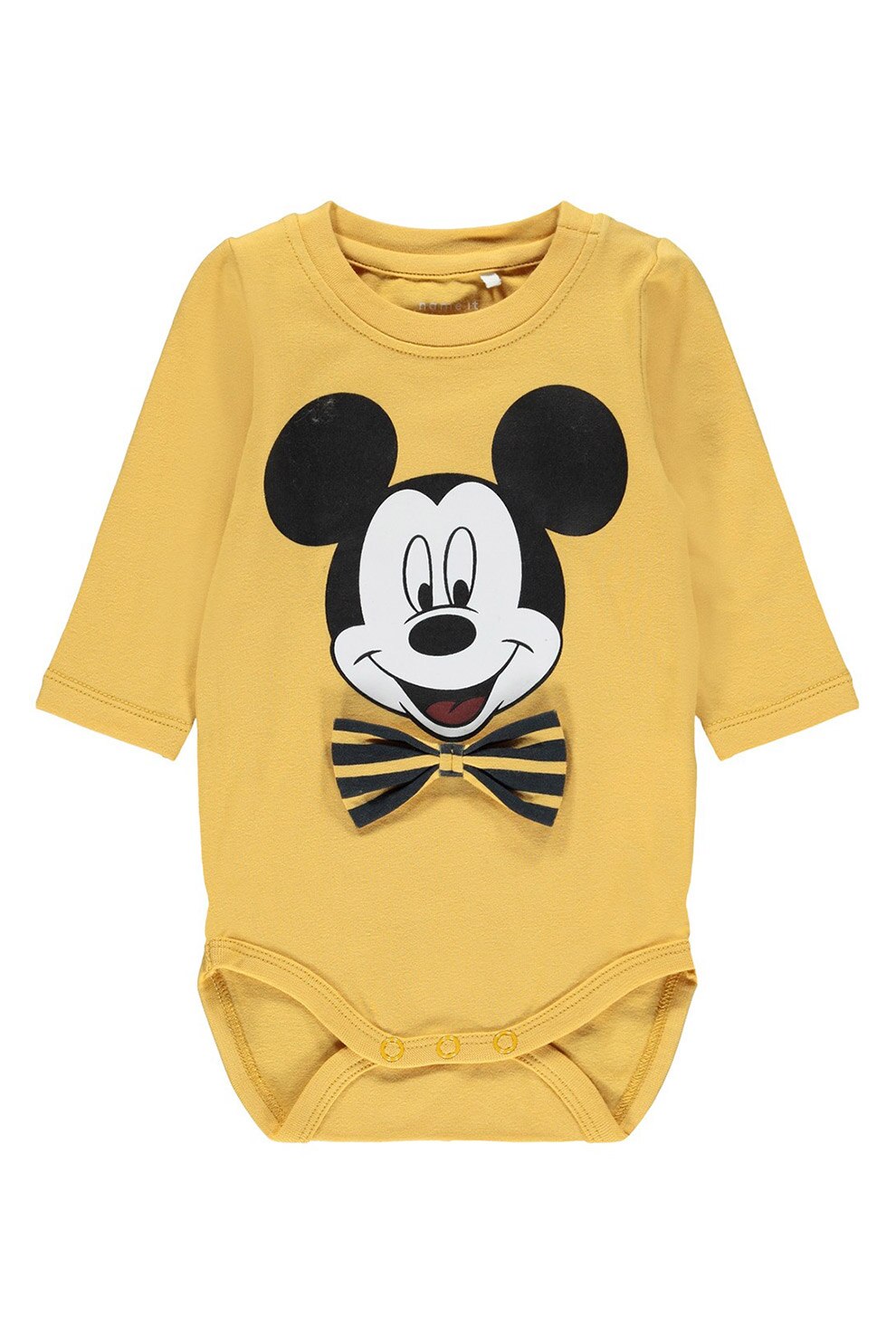 NAME IT, Body din amestec de bumbac organic cu imprimeu cu Mickey Mouse, Galben sofran/Alb/Negru