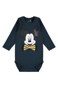 NAME IT, Body din amestec de bumbac organic cu imprimeu cu Mickey Mouse, Bleumarin/Alb/Galben NAME IT, Body din amestec de bumbac organic cu imprimeu cu Mickey Mouse, Bleumarin/Alb/Galben