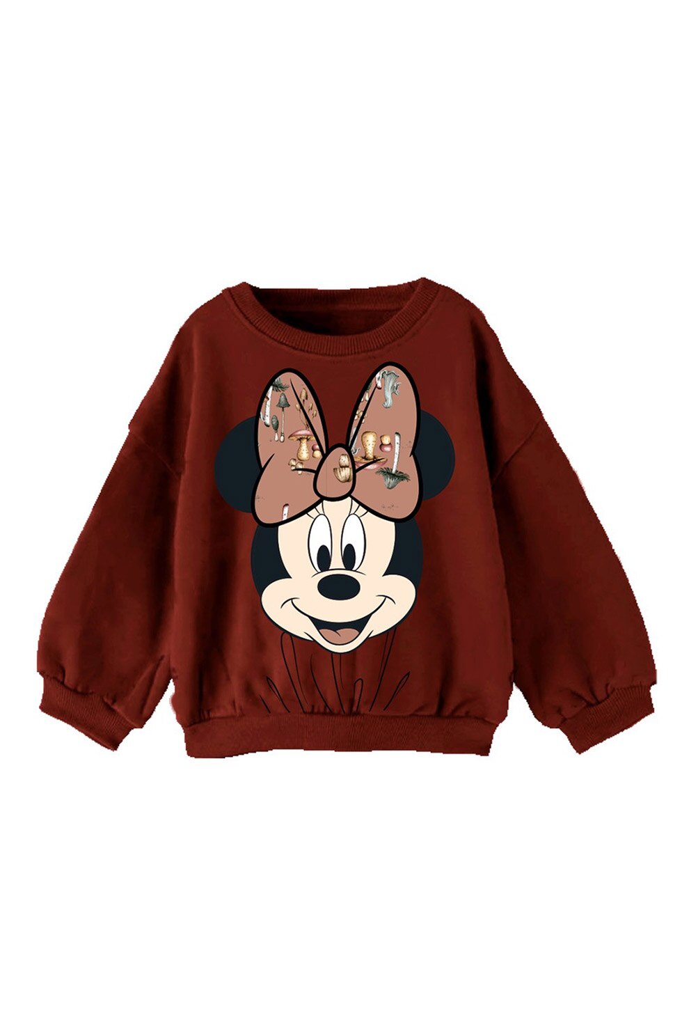 NAME IT, Bluza sport cu decolteu la baza gatului si imprimeu cu Minnie Mouse, Rosu Bordeaux/alb/roz prafuit