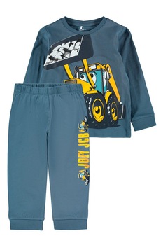 NAME IT, Pijama din amestec de bumbac organic cu imprimeu grafic, Albastru inchis/Galben NAME IT, Pijama din amestec de bumbac organic cu imprimeu grafic, Albastru inchis/Galben