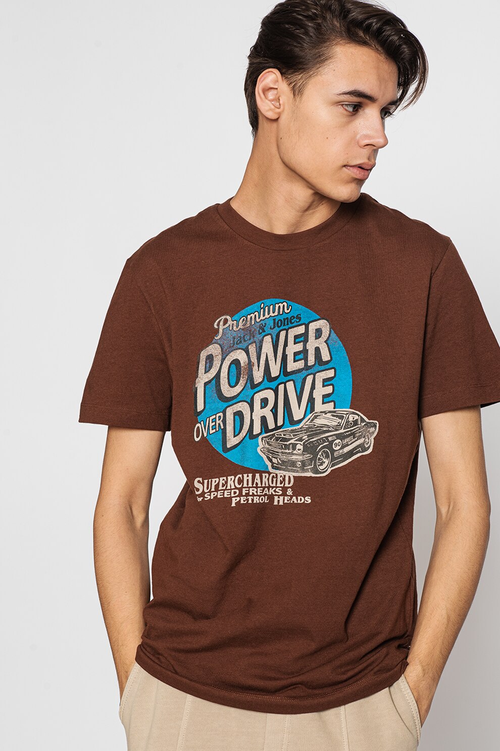 Jack&Jones, Tricou cu imprimeu Gavin, Maro/albastru/alb prafuit