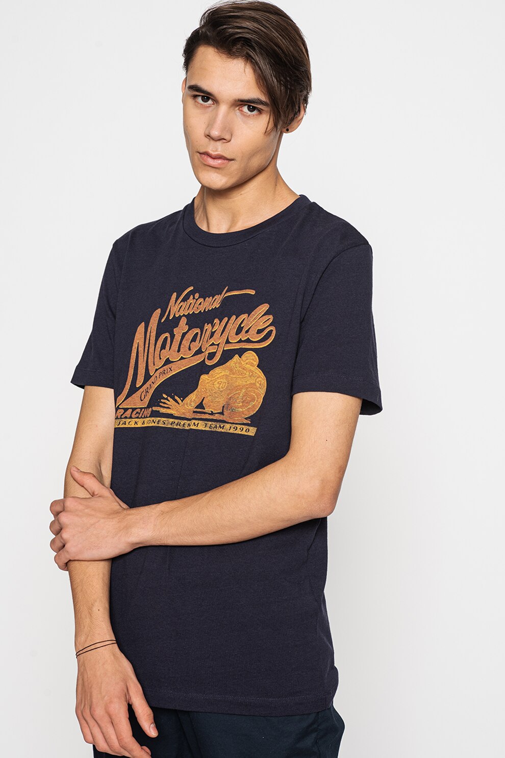 Jack&Jones, Tricou cu imprimeu Gavin, Bleumarin/Maro