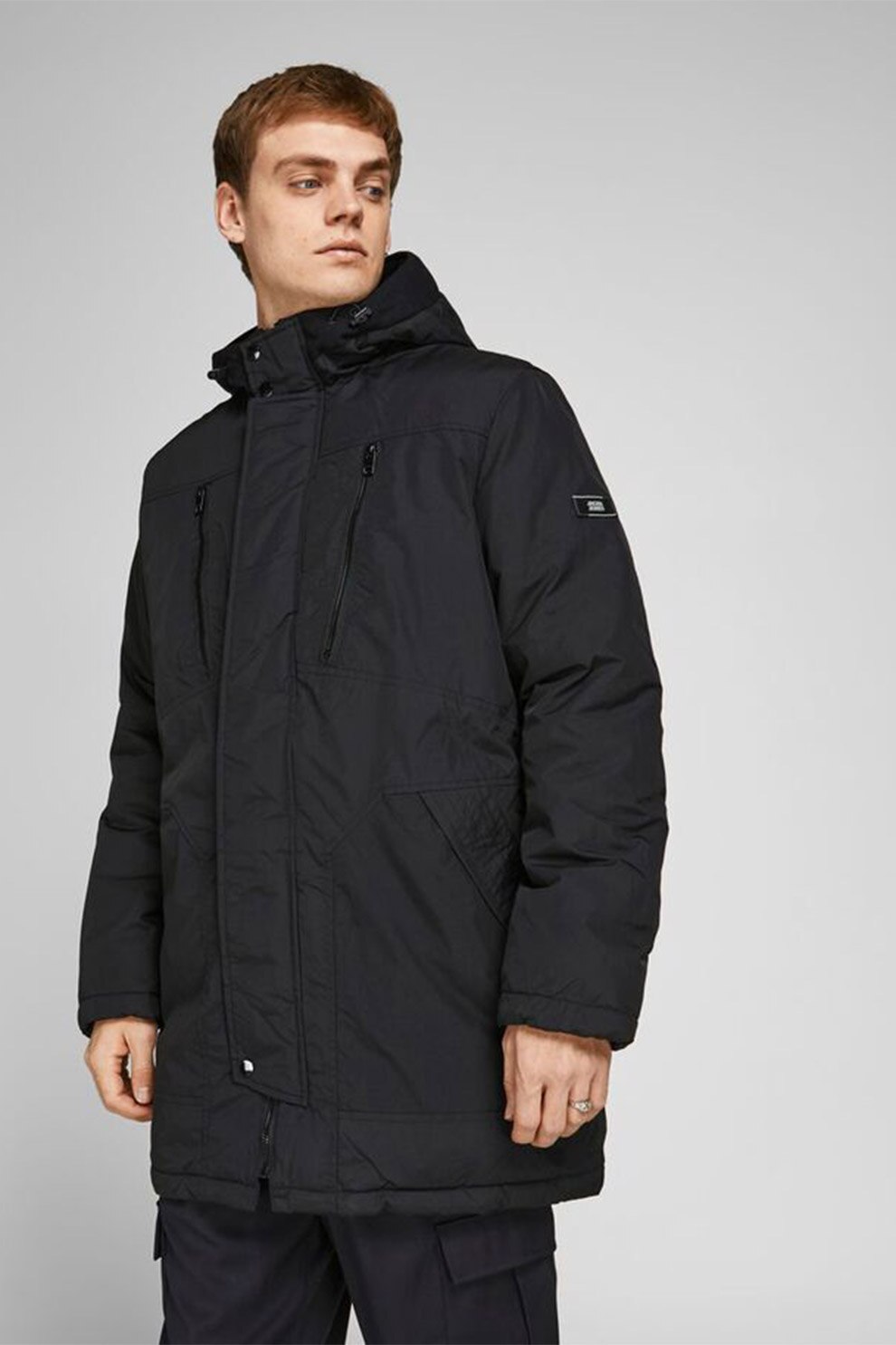 Jack&Jones, Geaca cu gluga si guler inalt, Negru