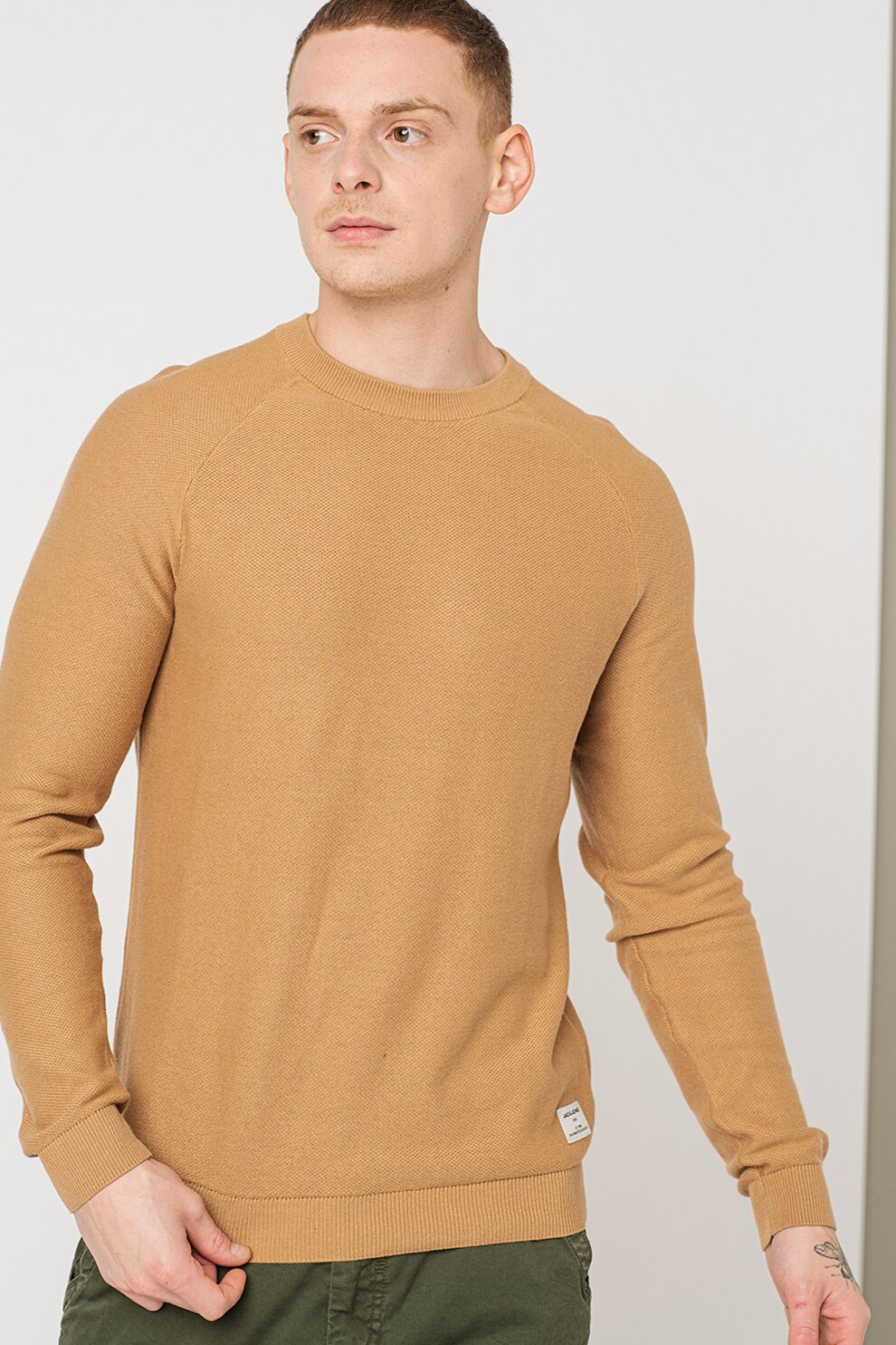 Jack&Jones, Pulover tricotat fin cu decolteu la baza gatului Shawn, Bej