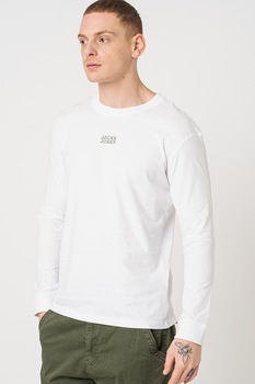 Jack&Jones, Bluza sport din bumbac cu decolteu la baza gatului, Alb optic, XL Jack&Jones, Bluza sport din bumbac cu decolteu la baza gatului, Alb optic, XL