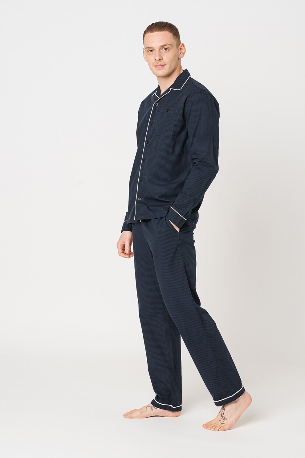 Jack&Jones, Pijama lunga Rico, Negru/Bleumarin