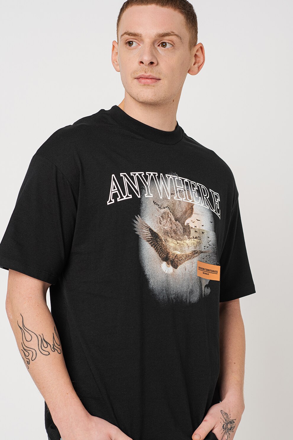 Jack&Jones, Tricou lejer cu imprimeu Herritage, Negru/Alb