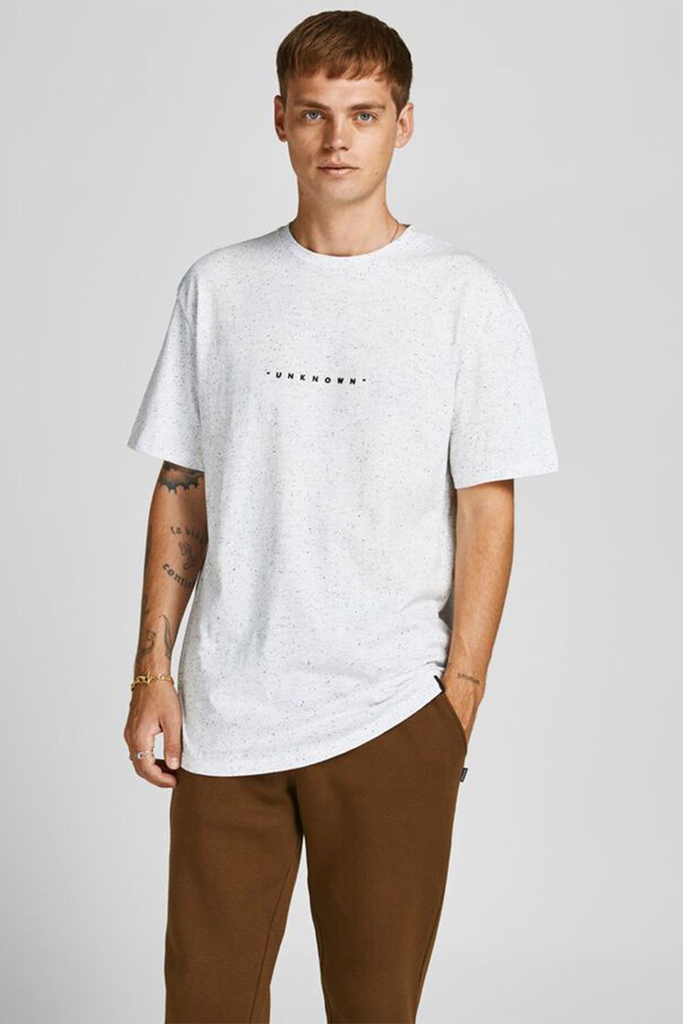 Jack&Jones, Tricou lejer cu maneci cazute, Alb melanj