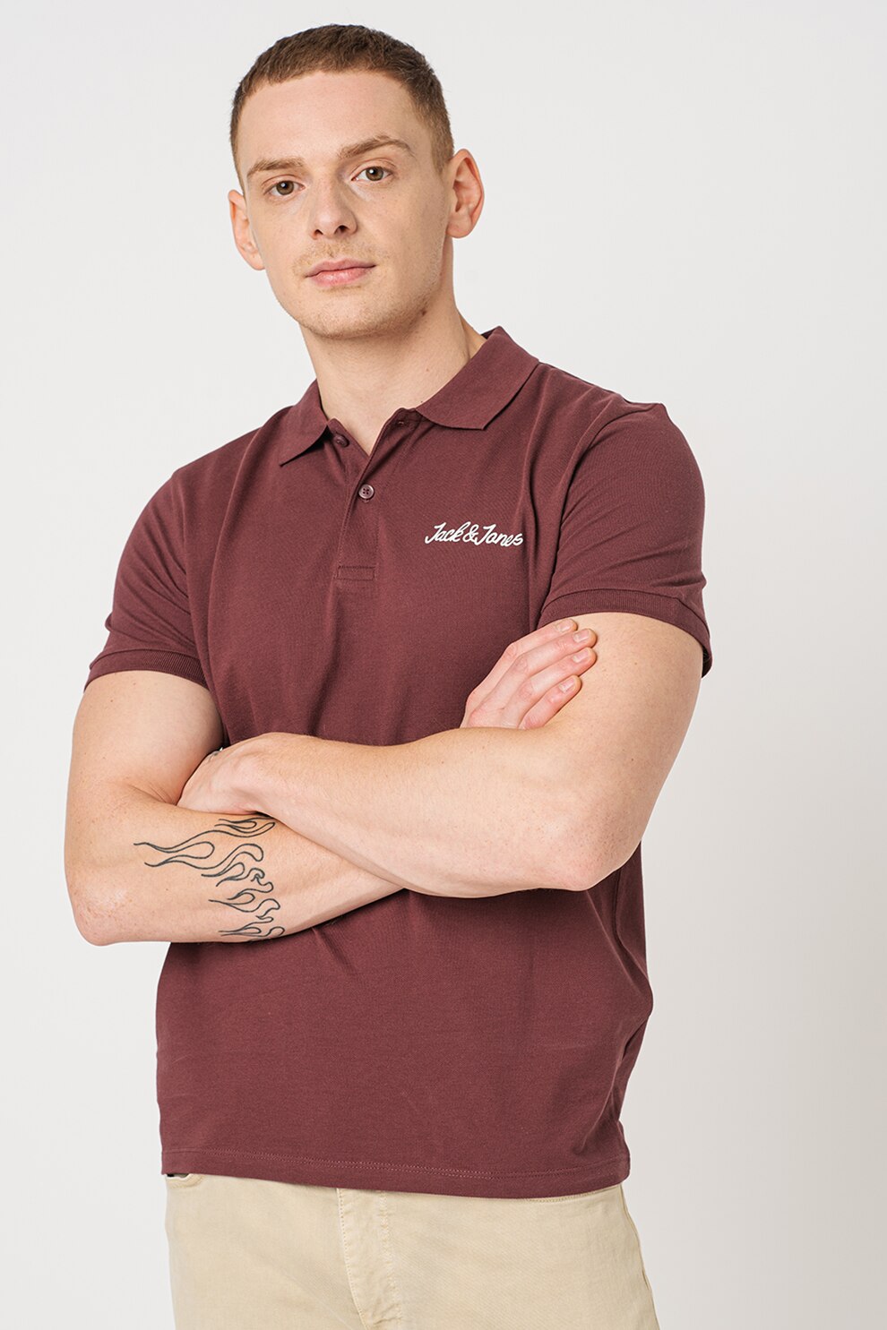 Jack&Jones, Tricou polo din material pique Wings, Bordeaux