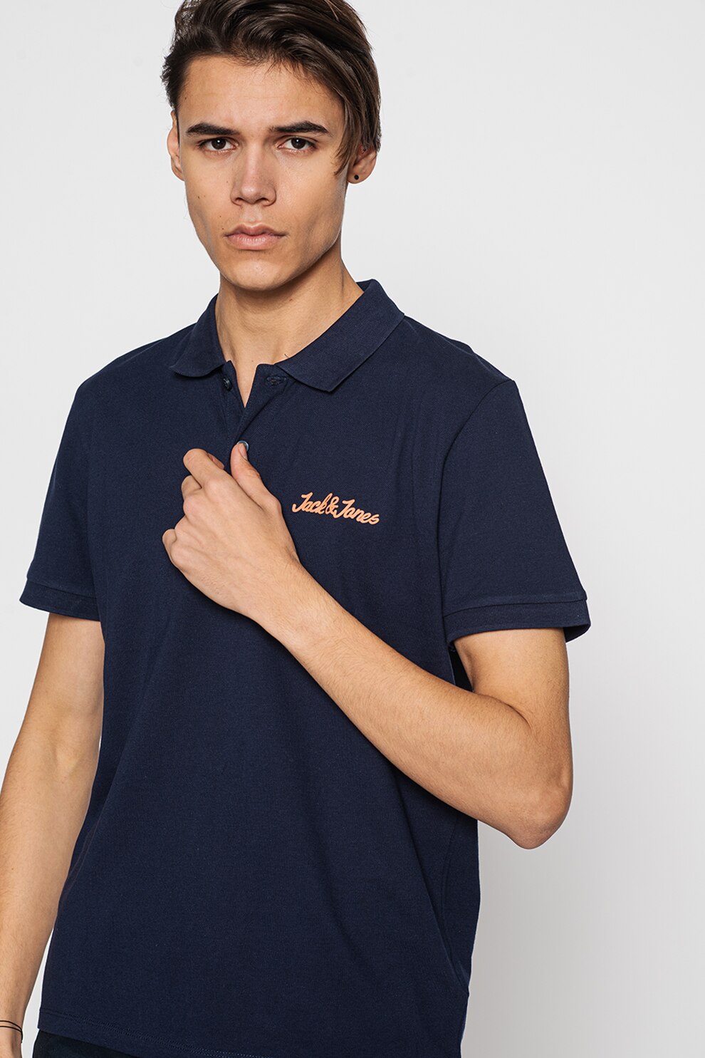 Jack&Jones, Tricou polo din material pique Wings, Bleumarin