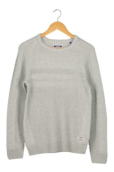 Jack&Jones, Pulover tricotat cu decolteu la baza gatului, Gri deschis melange Jack&Jones, Pulover tricotat cu decolteu la baza gatului, Gri deschis melange