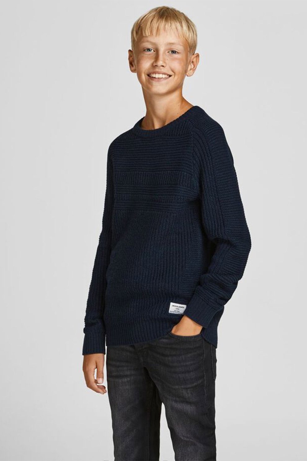 Jack&Jones, Pulover tricotat cu decolteu la baza gatului, Bleumarin