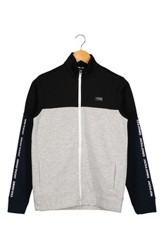 Jack&Jones, Bluza sport cu fermoar si buzunare cu refilet, Negru/Gri deschis melange Jack&Jones, Bluza sport cu fermoar si buzunare cu refilet, Negru/Gri deschis melange
