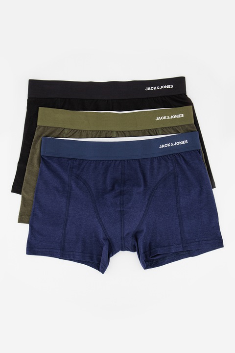 Jack & Jones, Set de boxeri cu logo - 3 perechi, Verde/Negru/Bleumarin