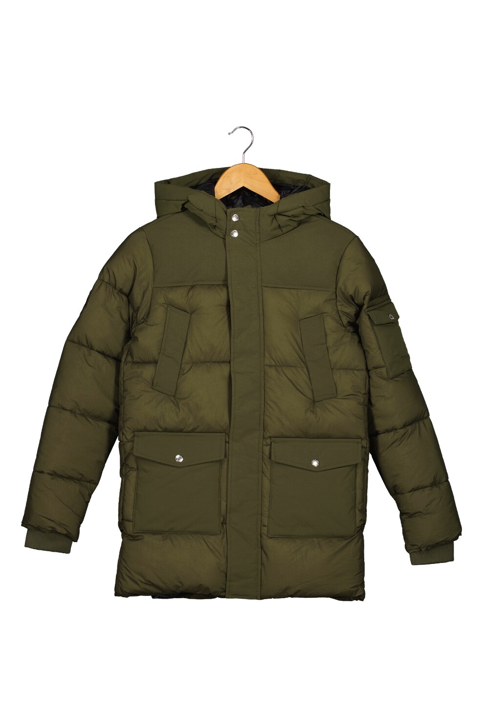 Jack&Jones, Geaca parka matlasata cu buzunare multiple, Verde militar