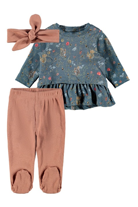 NAME IT, Set de imbracaminte din amestec de bumbac organic si modal - 3 piese, Gri carbune/Roz prafuit