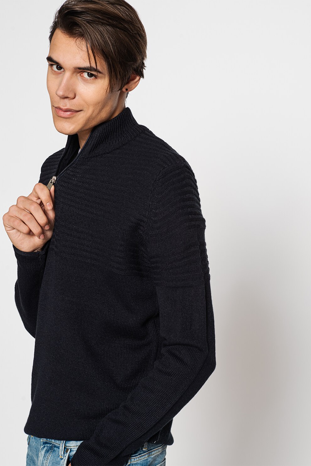 Only & Sons, Pulover tricotat cu fermoar scurt Blade, Bleumarin